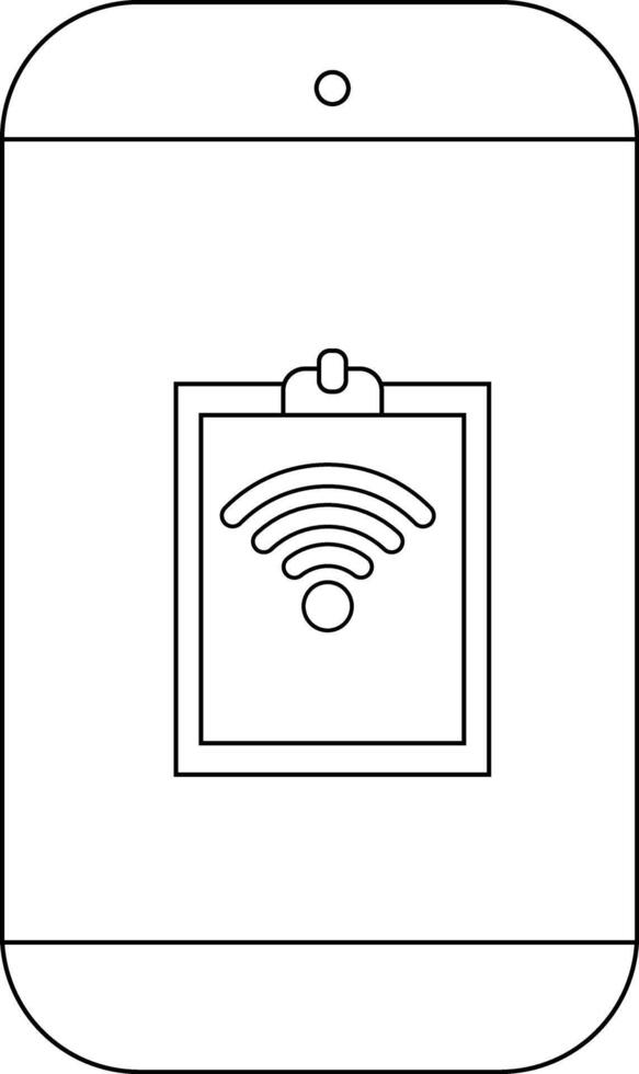 Outline of a smartphone displaying a WiFi signal graphic on its screen vector