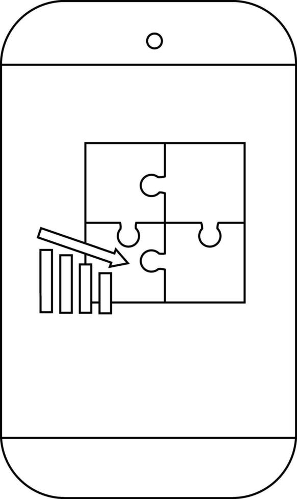 un teléfono muestra un rompecabezas con un decreciente bar grafico sugerencia resolver problemas análisis vector