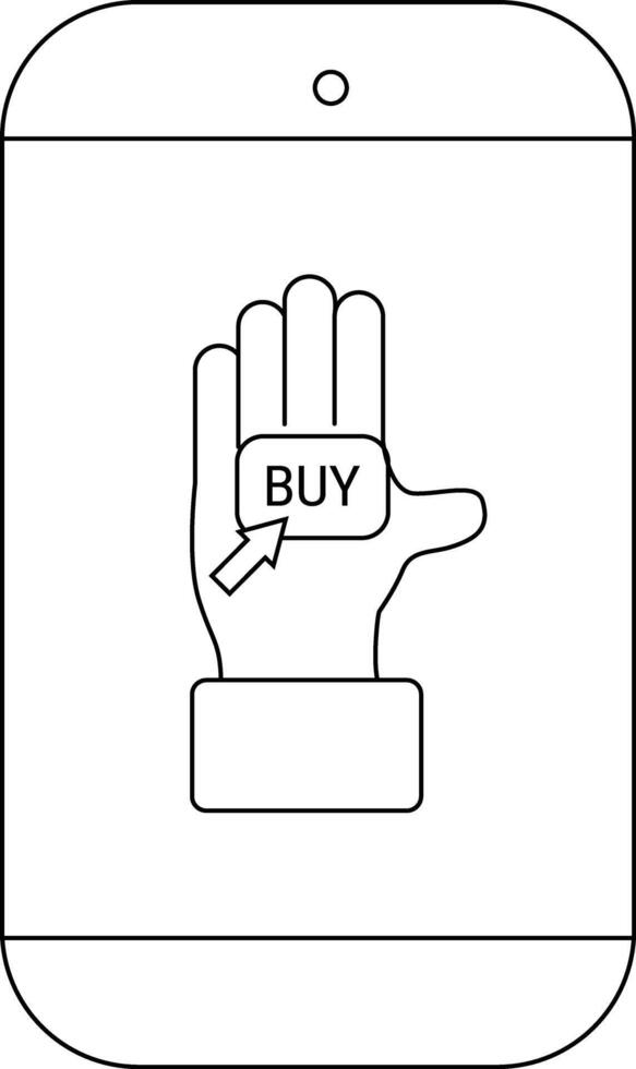 A mobile device displays an image of a hand with a BUY button and a cursor pointing at it vector