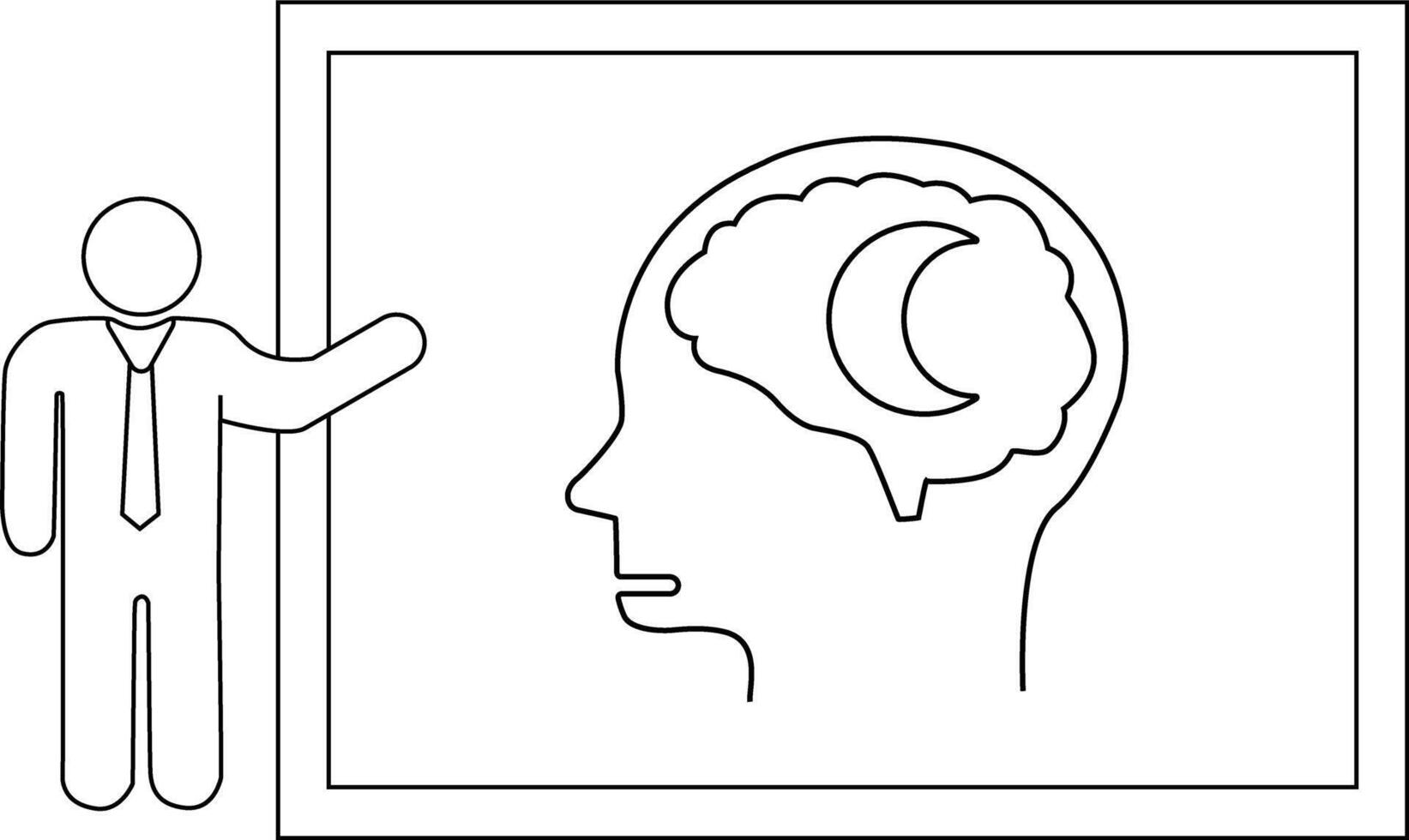 A drawing of a presenter next to a whiteboard with a profile moon inside the head vector
