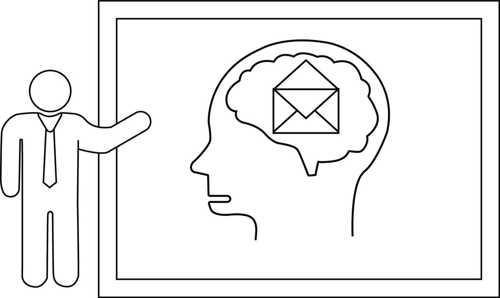 Man pointing to a chart with a head containing a mail envelope in the brain vector