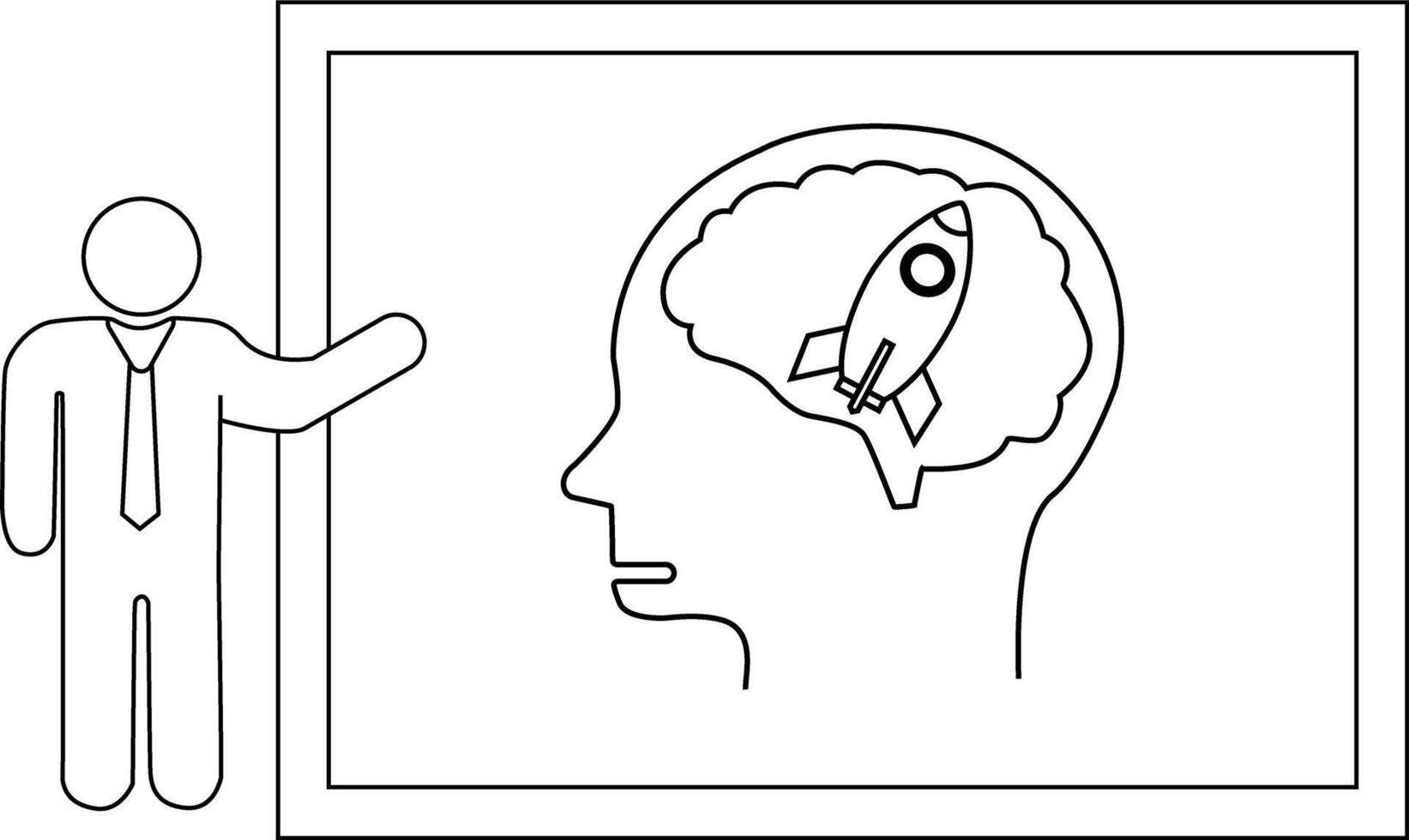 Man presenting head outline with rocket in brain on frame vector