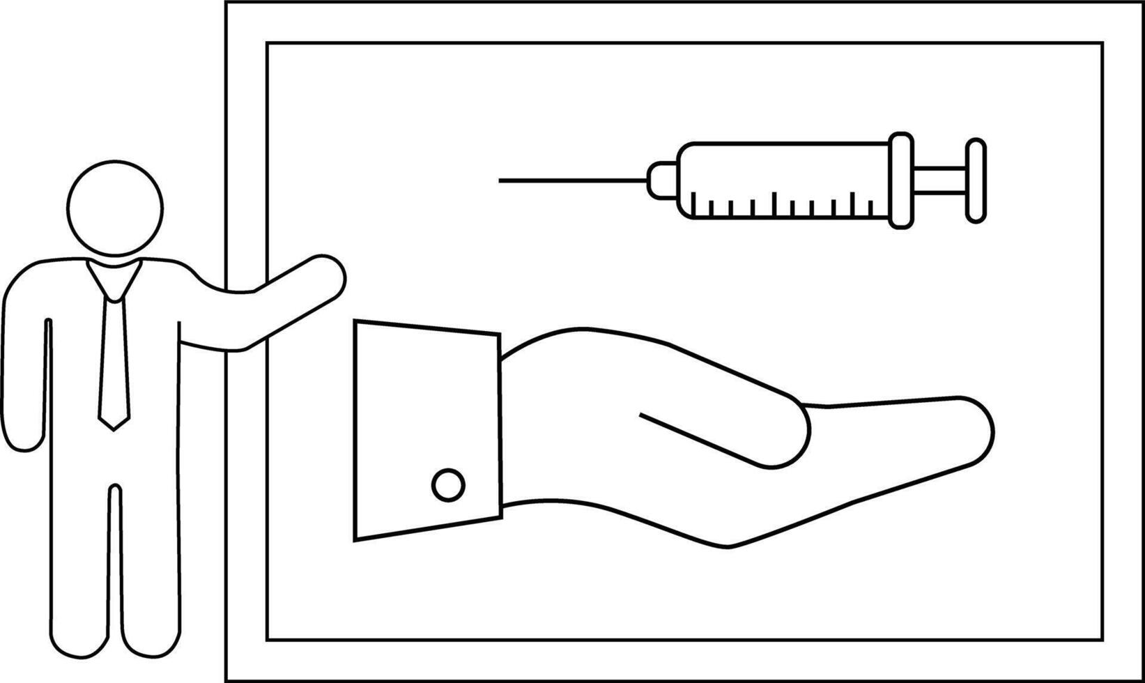 Stick figure presenting a slide with a syringe over an open hand in a frame vector