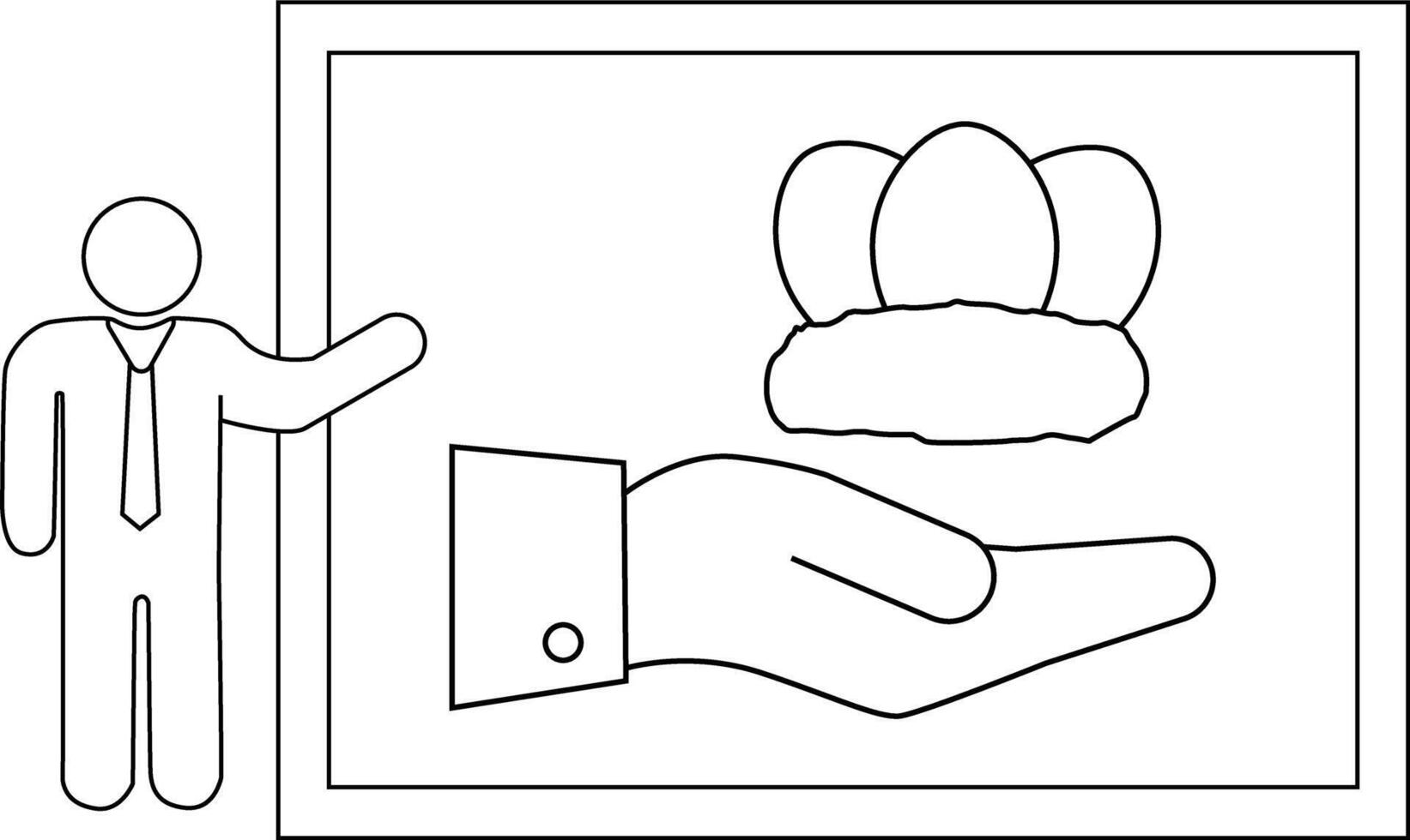 A person points to an image of a hand holding a nest with three eggs vector
