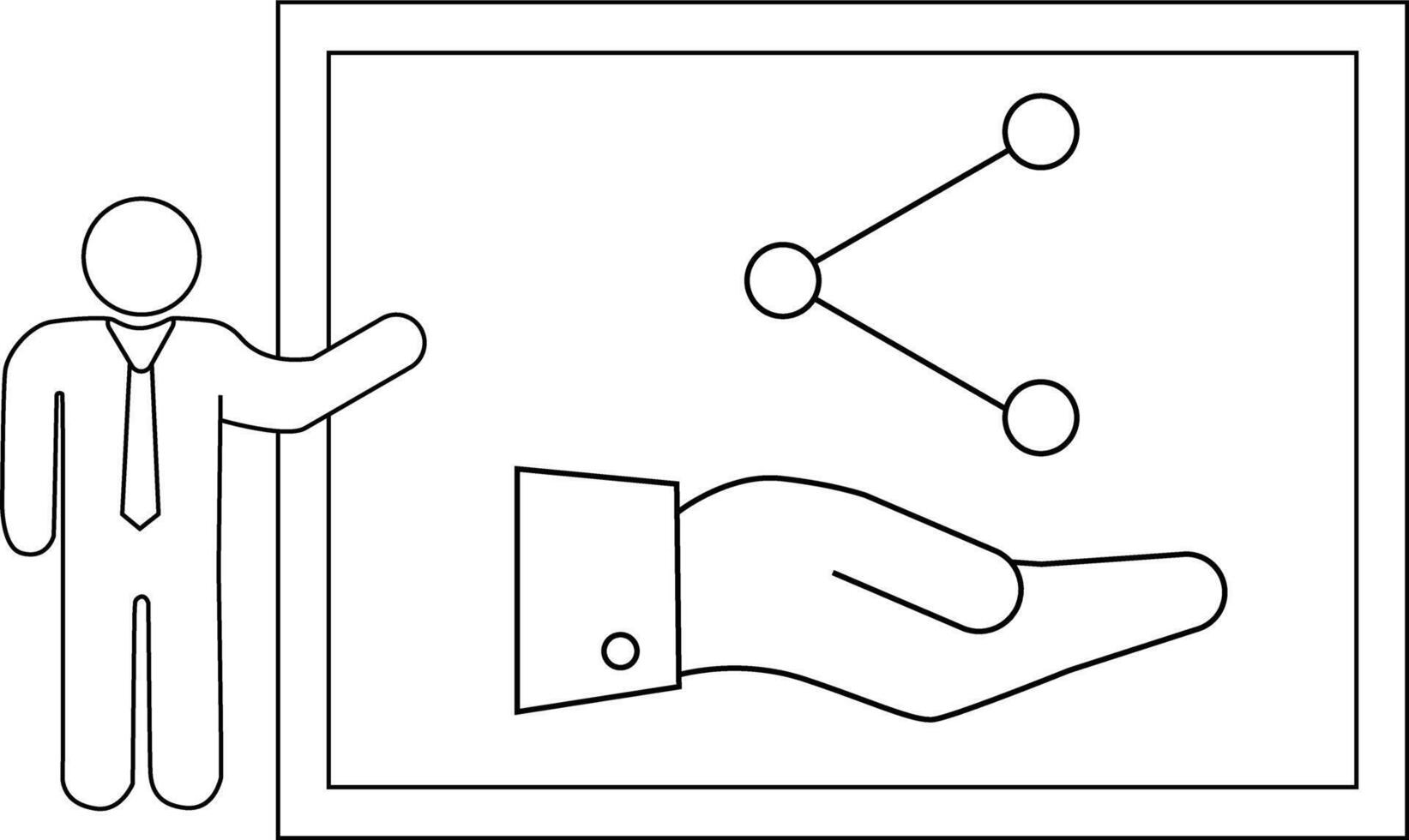 Person presents data on screen showing hand holding nodes in network vector