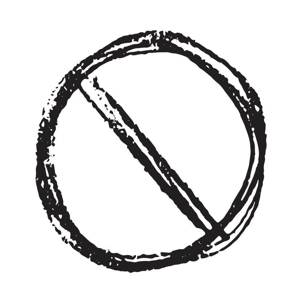 Hand drawn prohibition sign No entry symbol Black circle with cross line clipart in doodle style Ban Restriction Forbidden stop Single element for print, web, design prohibition forbidden vector