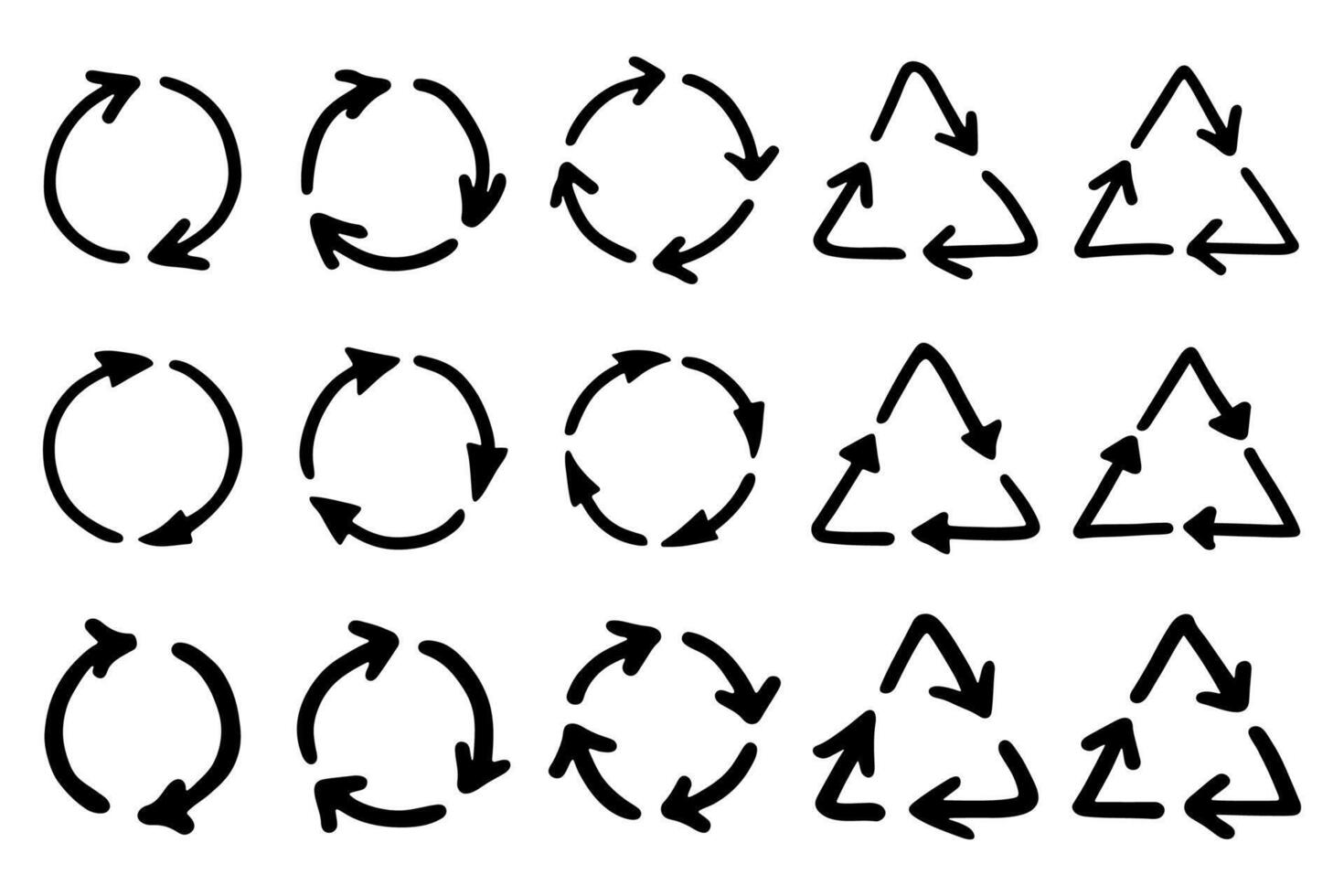 ecological isolated Set of hand drawn recycle arrow icon Recycling resources symbol Reuse of materials, zero waste, green environment, saving the planet vector