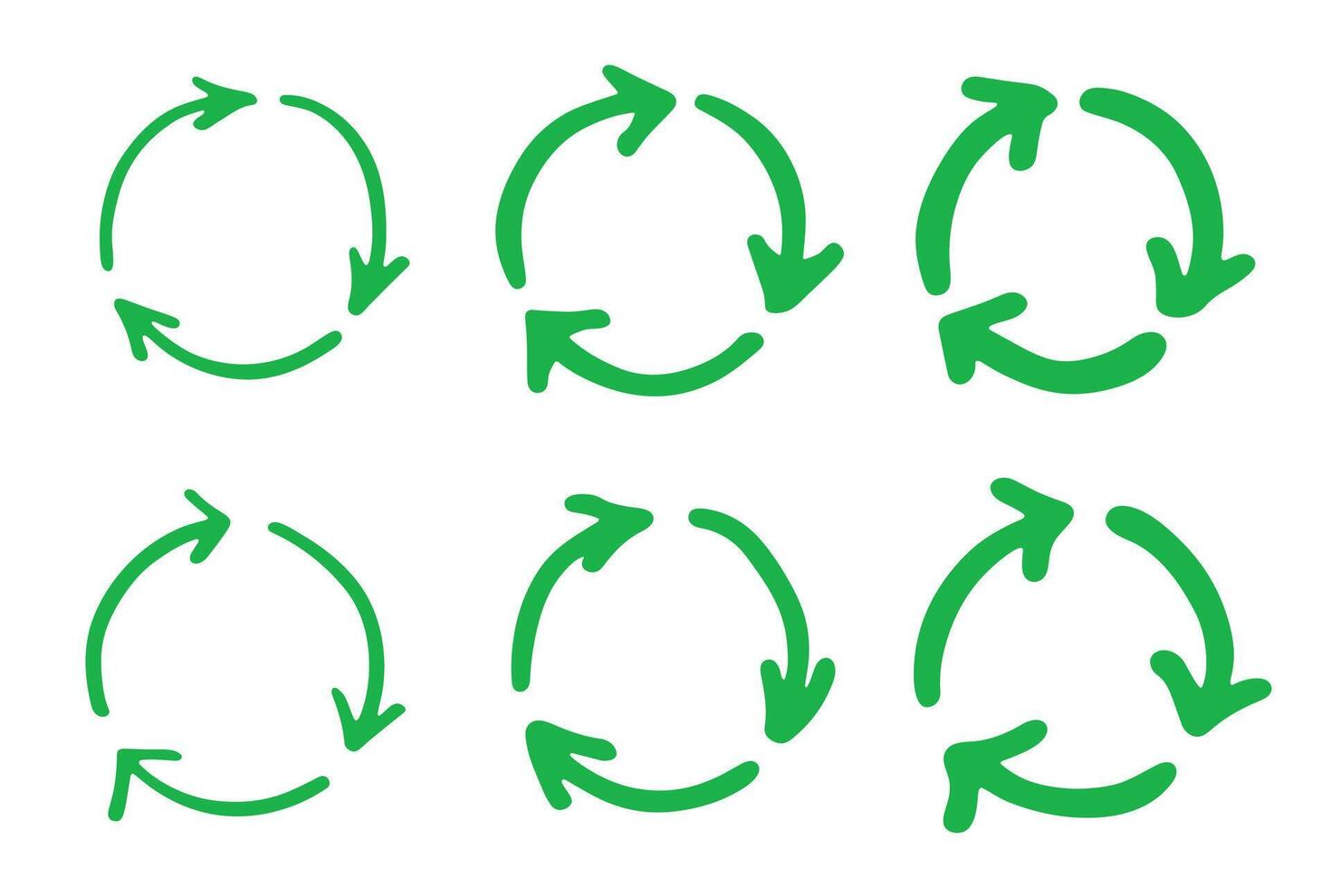 Set of hand drawn recycle arrow icon Recycling resources symbol Reuse of materials, zero waste, green environment, saving the planet ecological cycle vector