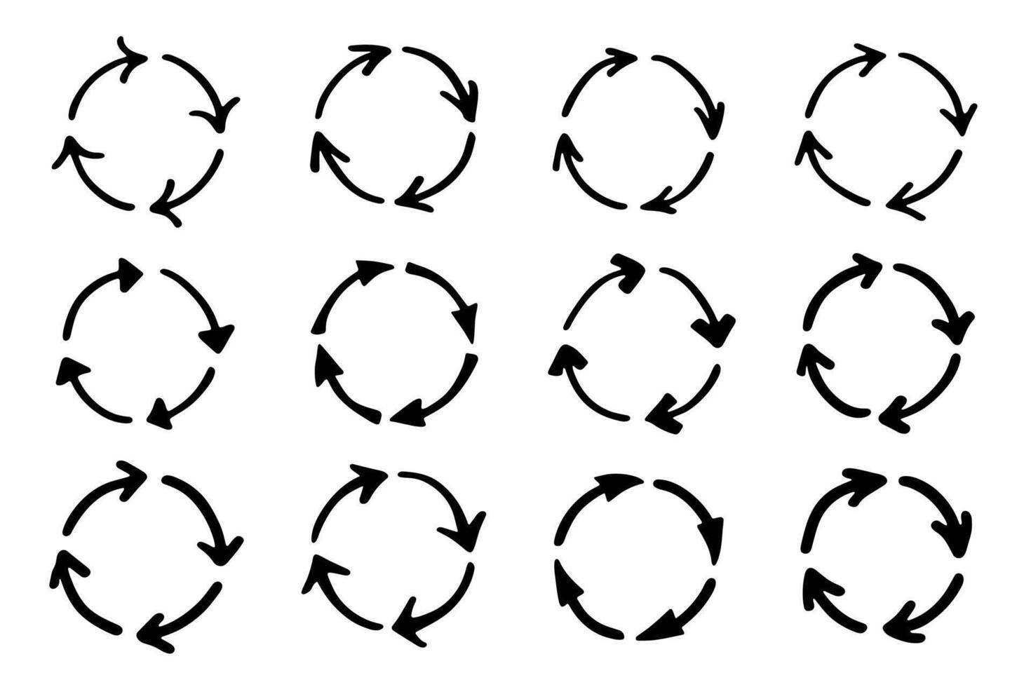 ecological ecological Set of hand drawn recycle arrow icon Recycling resources symbol Reuse of materials, zero waste, green environment, saving the planet vector