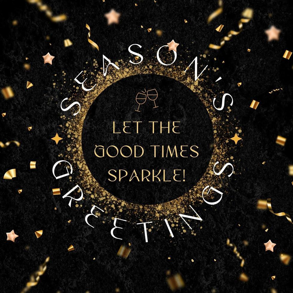 New Year Season's Greeting Card with Gold Dust and Confetti Theme template