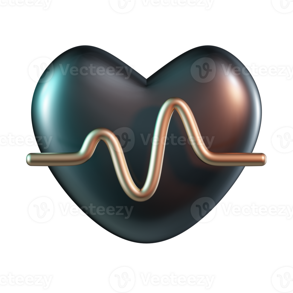 davanti Visualizza cuore forma con ekg pulse linea 3d icona png
