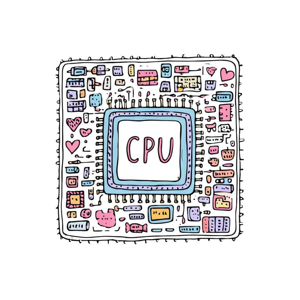 Doodle Handdrawn Computer CPU Microprocessor Chip Component Technology Element Illustration png