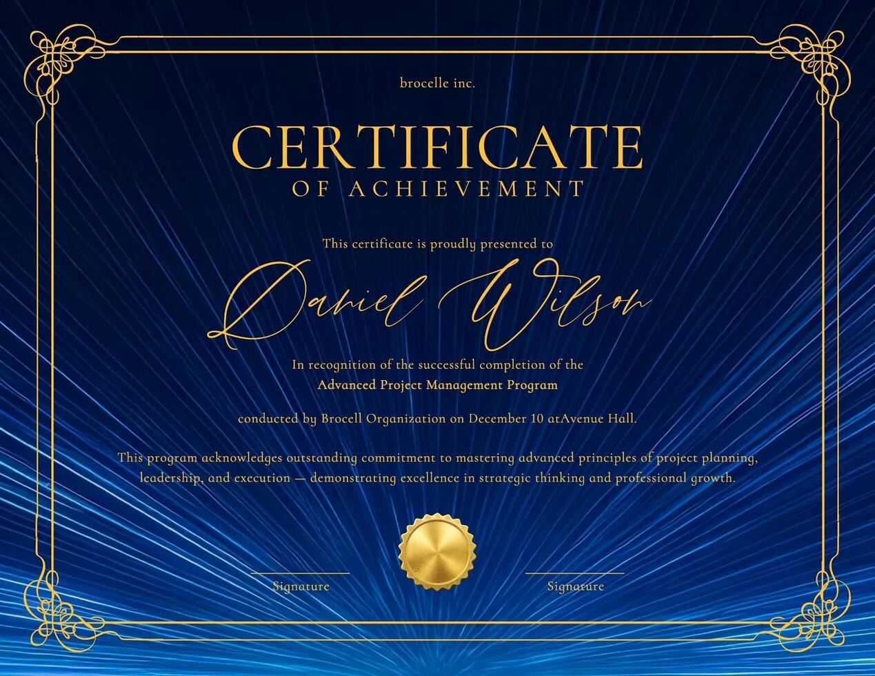 Blue Gold Certificate of Achievement For Management Program template