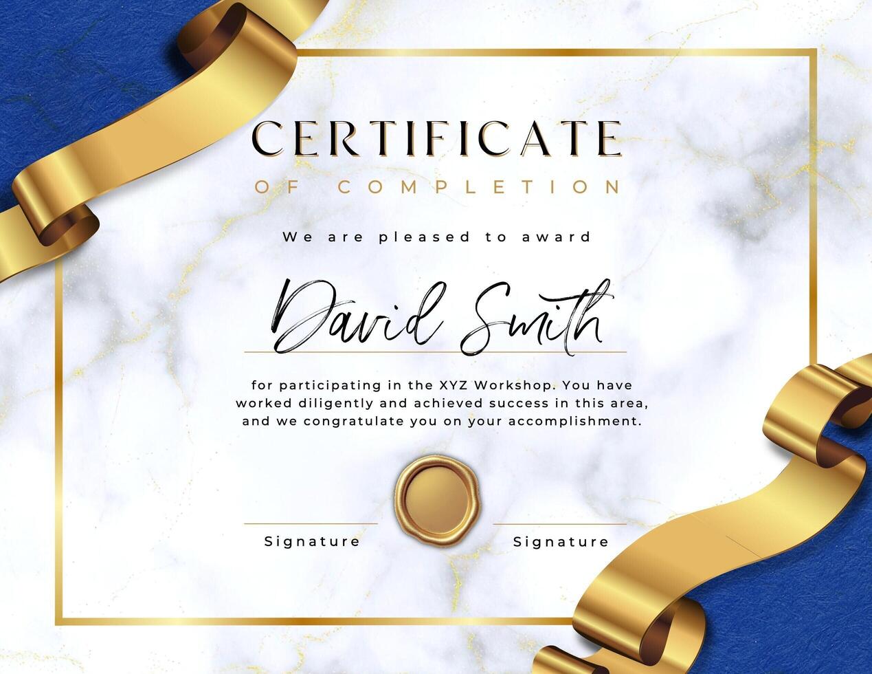 Certificate of Completion with Gold Ribbon and Marble Theme template