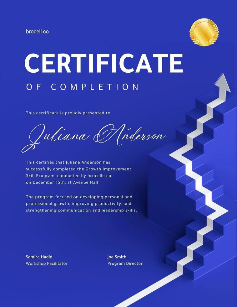 Blue Certificate of Completion for Improvement Skill Program template