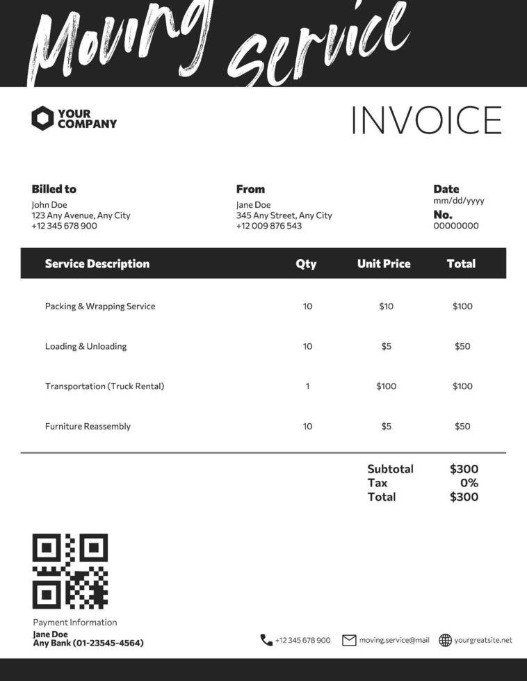 Moving Service Invoice template