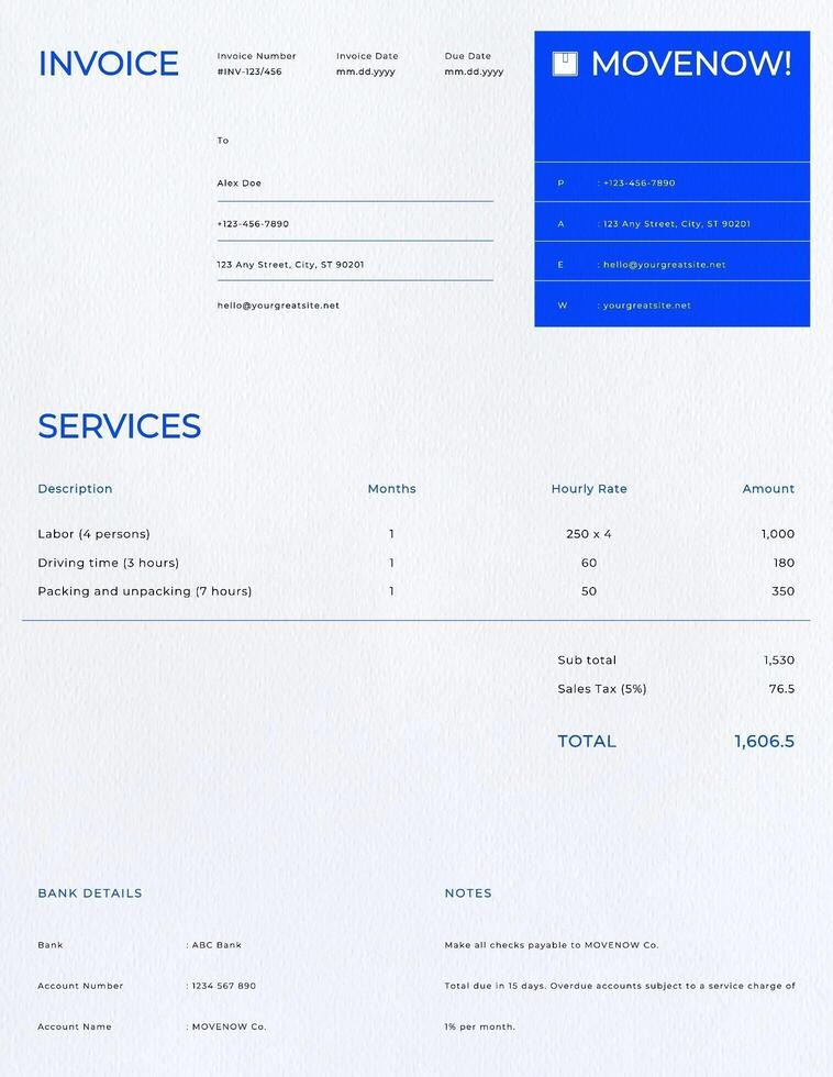 Moving Service Company Invoice template