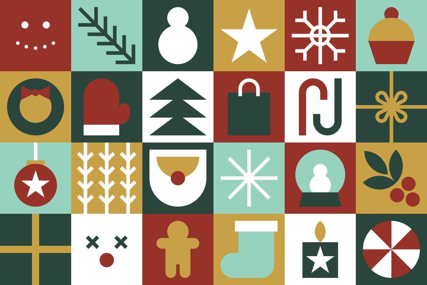 Christmas Geometric Bauhaus Background in Mosaic Block Style Seamless Pattern for Backdrops vector