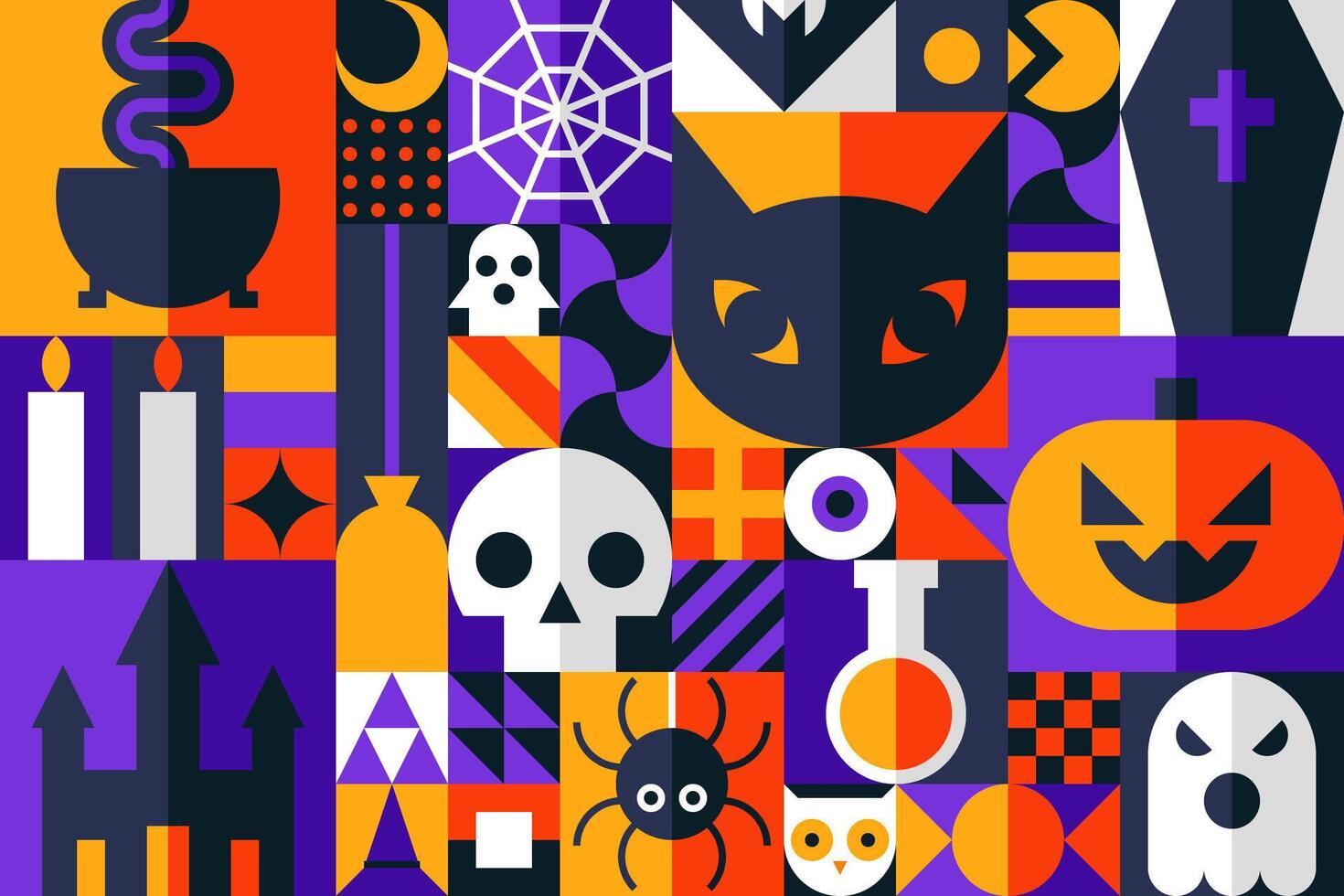 Seamless patternHalloween Geometric Bauhaus Background in Mosaic Block Style vector