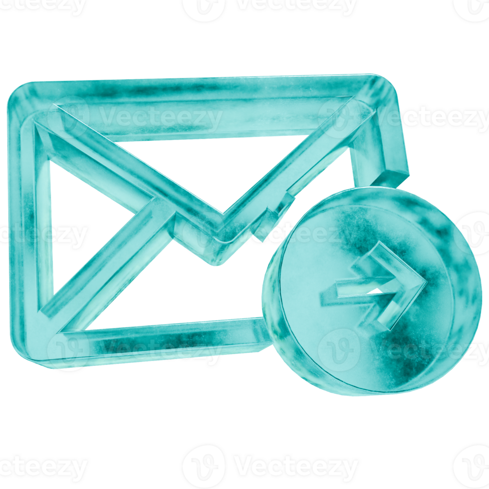 3D mail send shapes in frosted blue ice glass style, isolated on a transparent background. Glassmorphism icons and 3D elements for modern graphic design. png