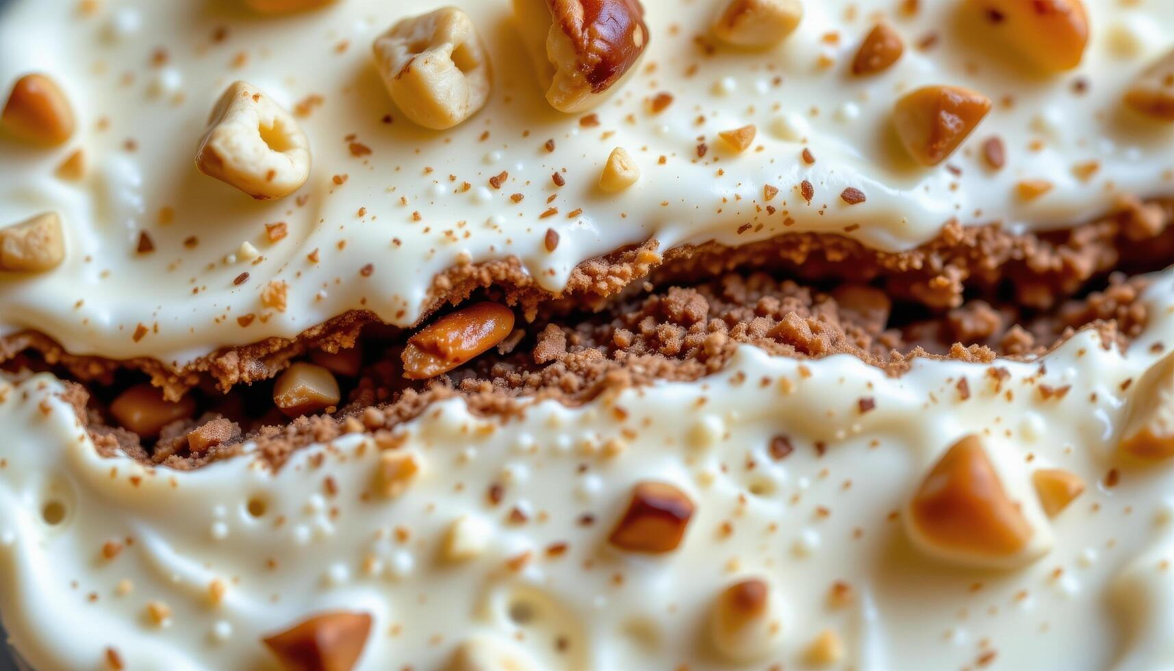 Kulfi texture macro showing frozen cream layers and nut bits. photo