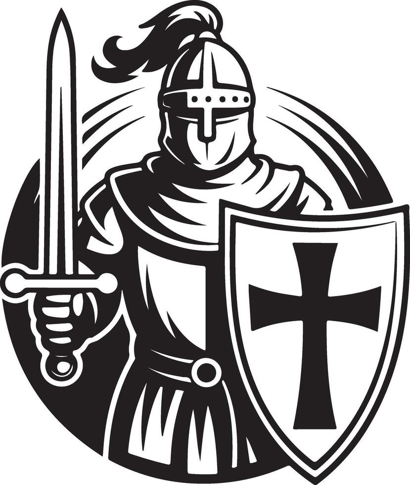 Crusader Knight Templar Sword Shield Shape Black Silhouette vector
