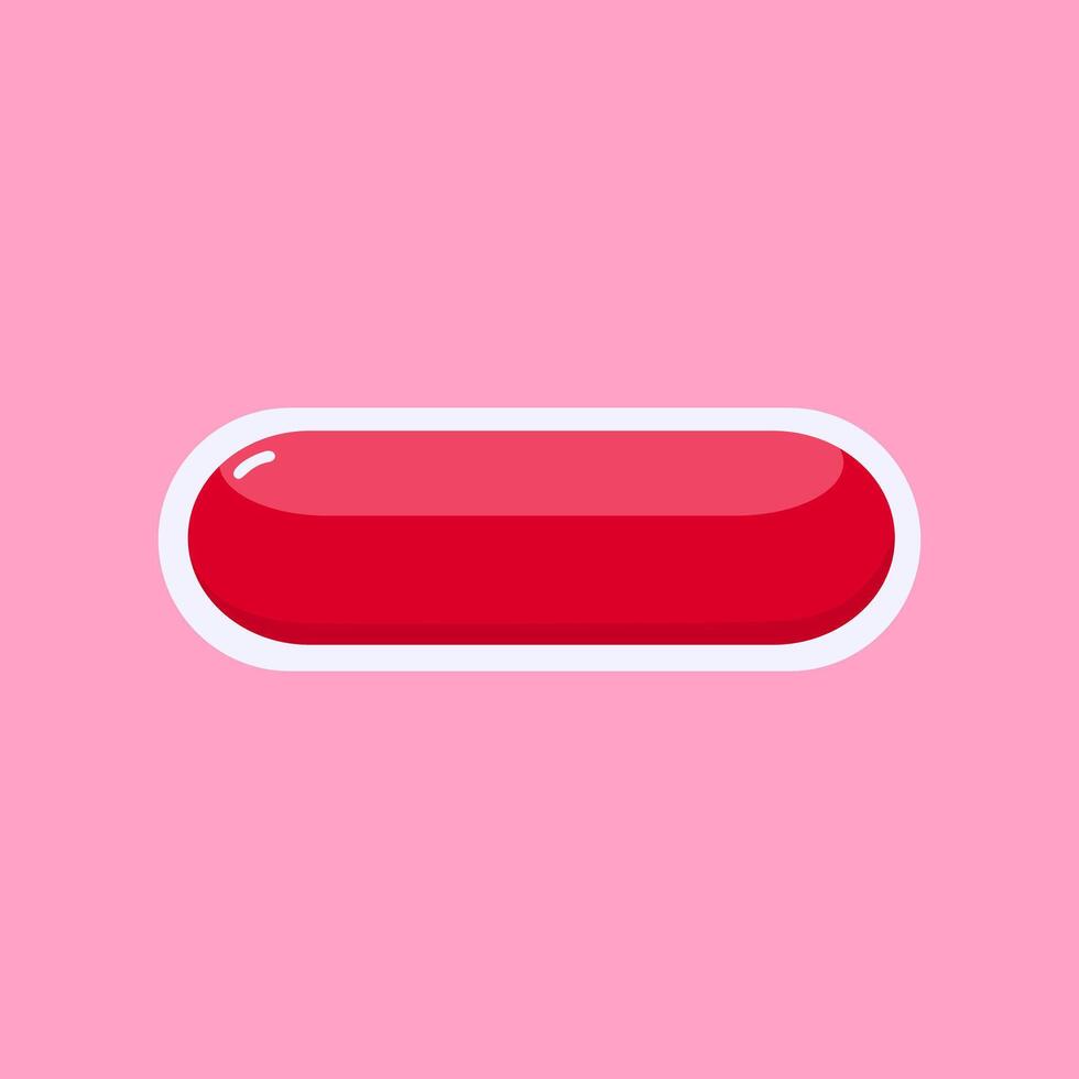 Modern red glossy button illustration with a soft highlight perfect for user interface and digital app layouts. vector