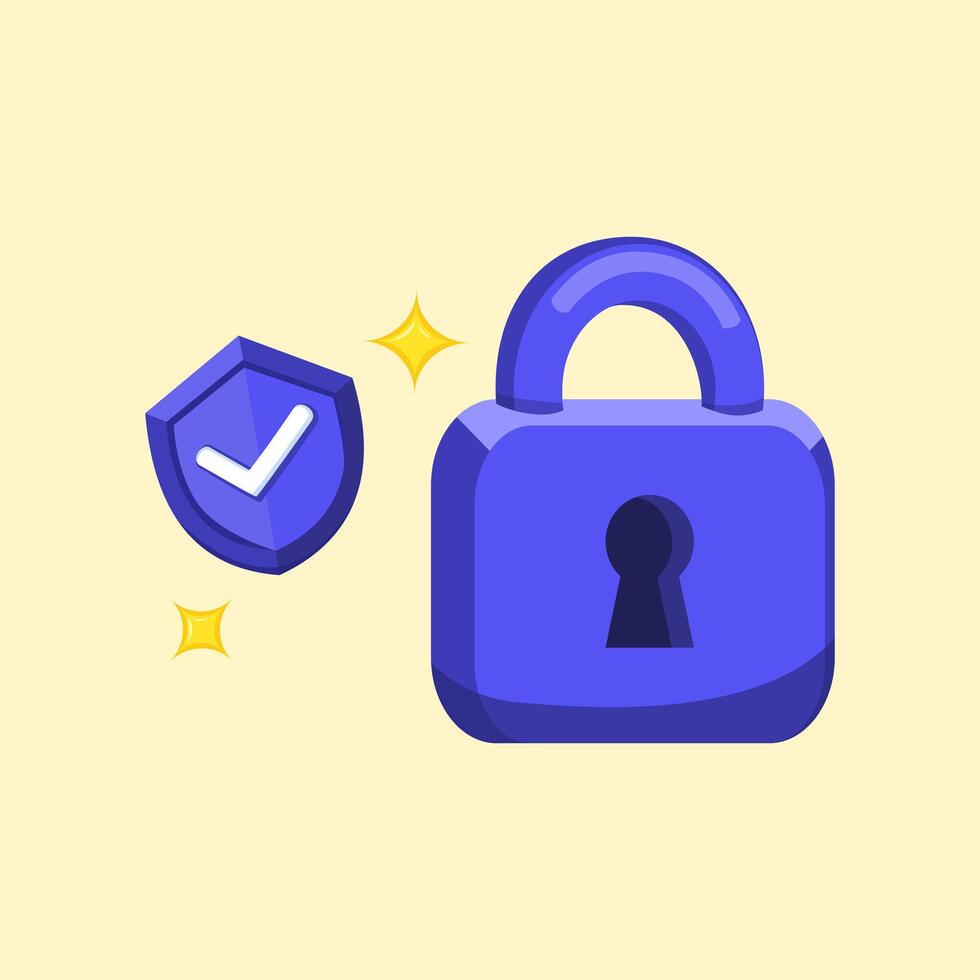 Blue padlock icon with check mark badge representing privacy and security concept ideal for technology or web design. vector