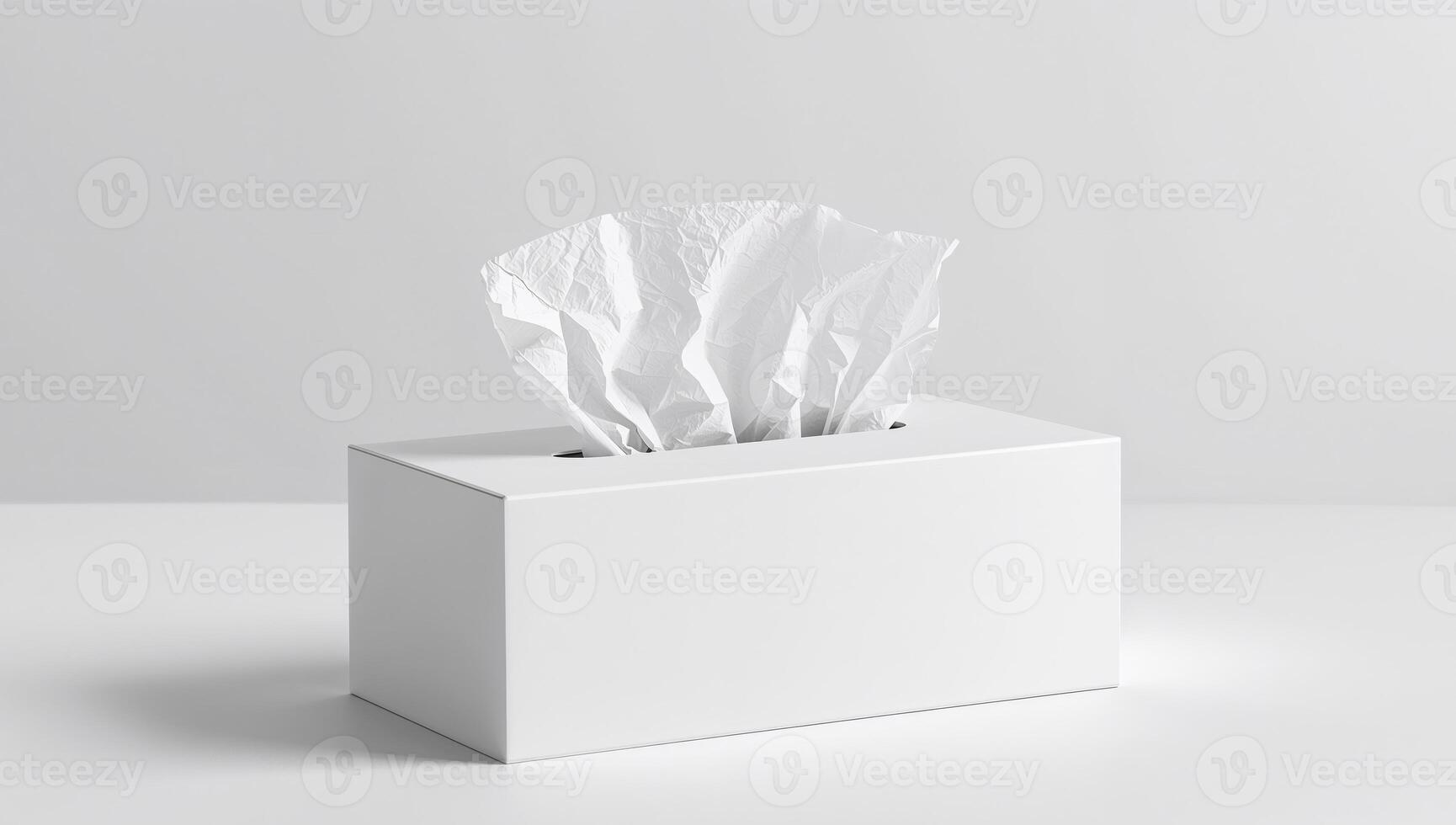 Rectangular White Container, With White Tissue Paper, Minimalist Visual Composition. photo