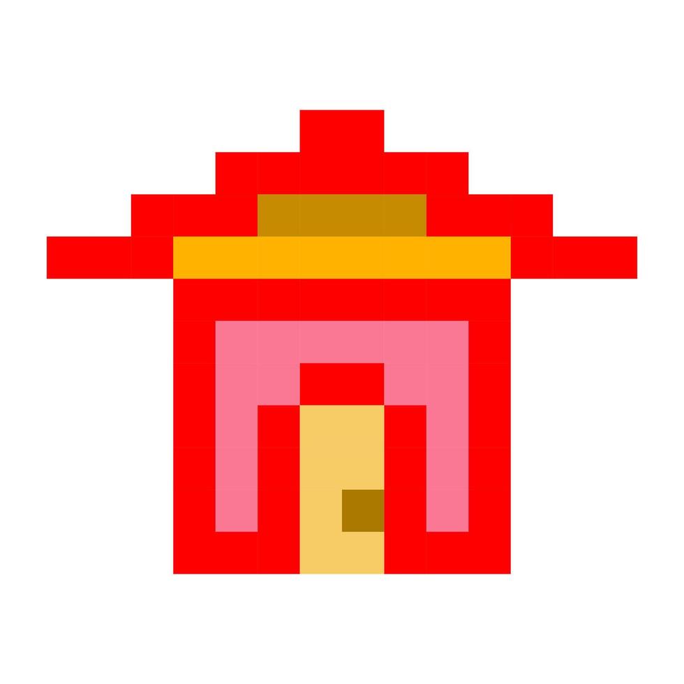 Pixelated red house icon with bold geometric symmetry, ideal for retro games, UI assets, or nostalgic digital environments. vector