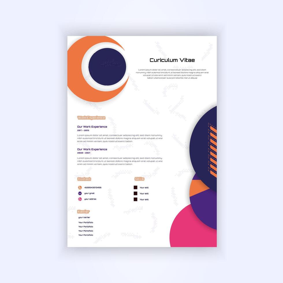 Modern and creative CV design with bold shapes, clean layout, and a professional look. vector