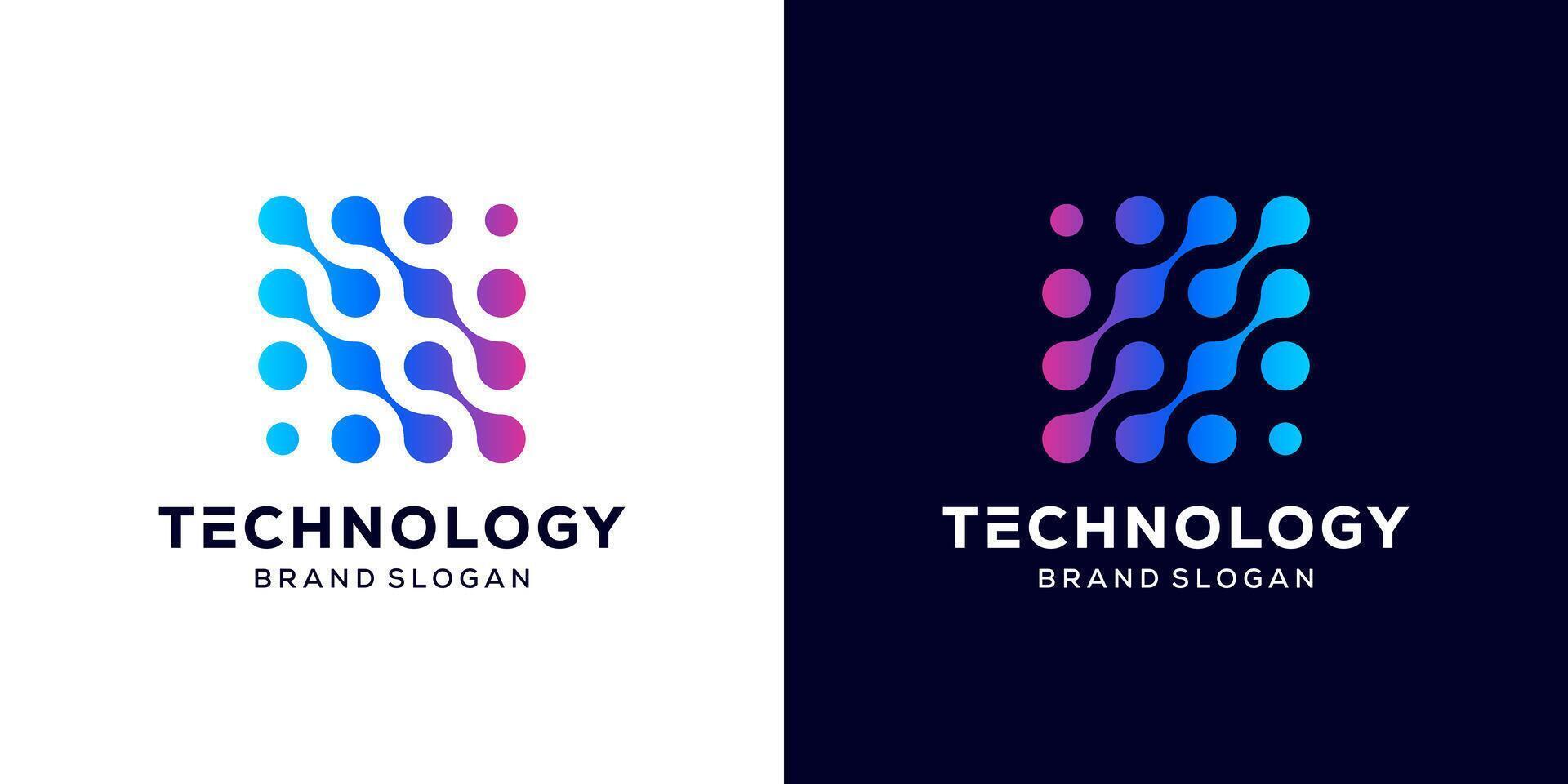 Technology logo design with abstract digital dots and networks vector