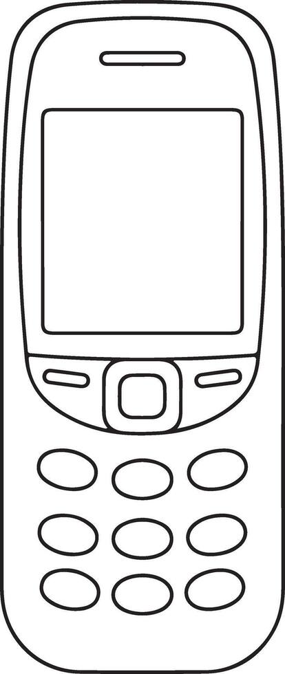 Nostalgic classic mobile phone outline drawing showcasing retro technology and vintage communication device simplicity for design concepts vector