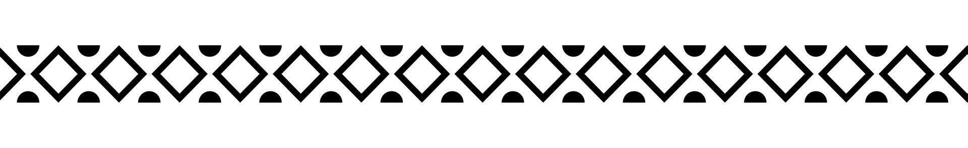 A black and white linear repeating pattern with diamond and semi-circle elements vector