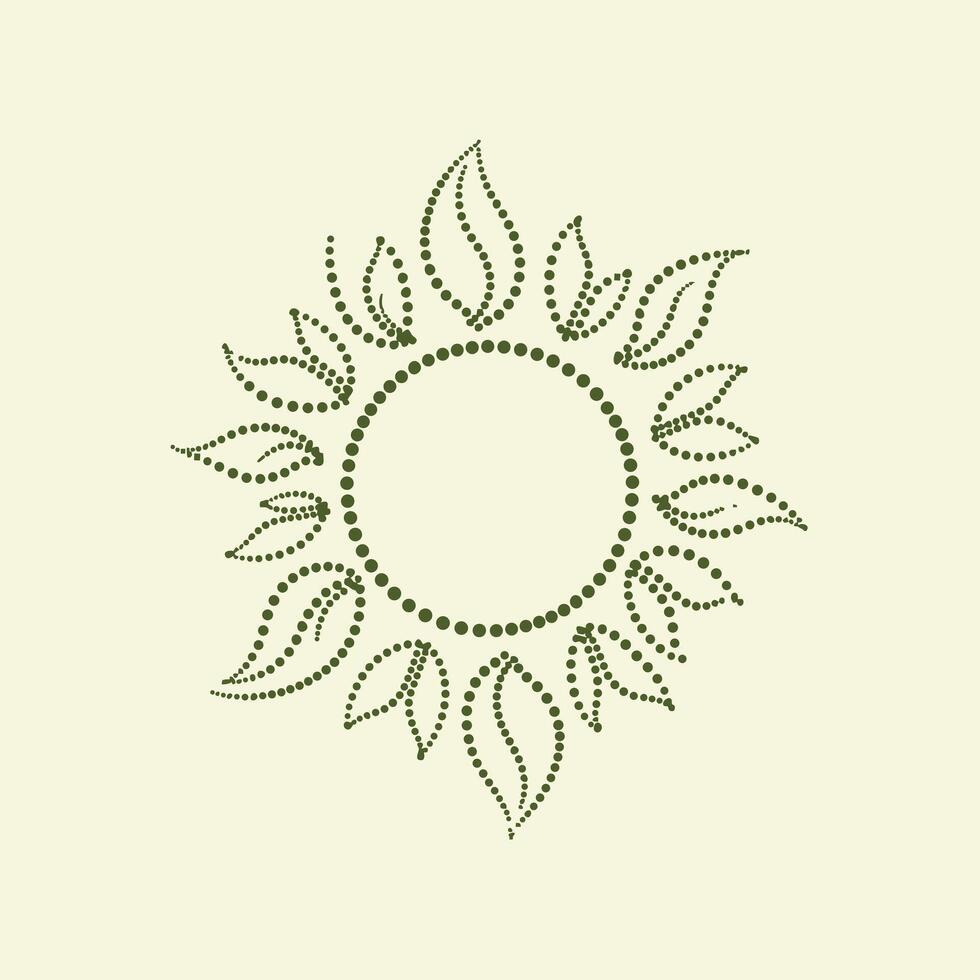 Stylized sunburst design composed of dotted lines forming a circular pattern with radiating leaf-like shapes vector