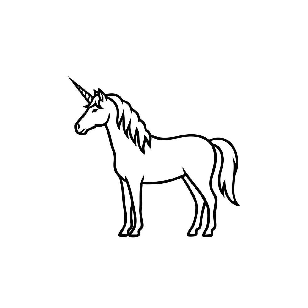 Elegant unicorn standing on a plain with a majestic horn and flowing mane, symbolizing fantasy and mythical creatures vector