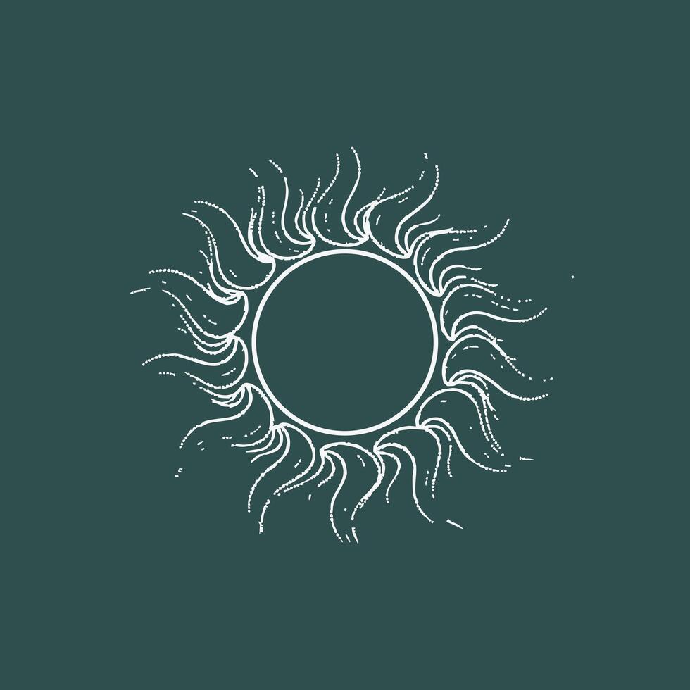 Stylized sun with flowing rays radiating outward in a circular pattern on a dark teal vector