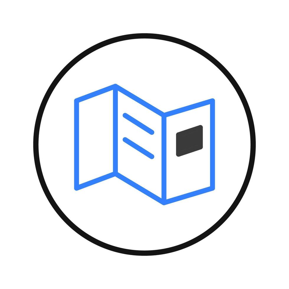 A minimal representation of a brochure inside a circle promoting information and communication vector