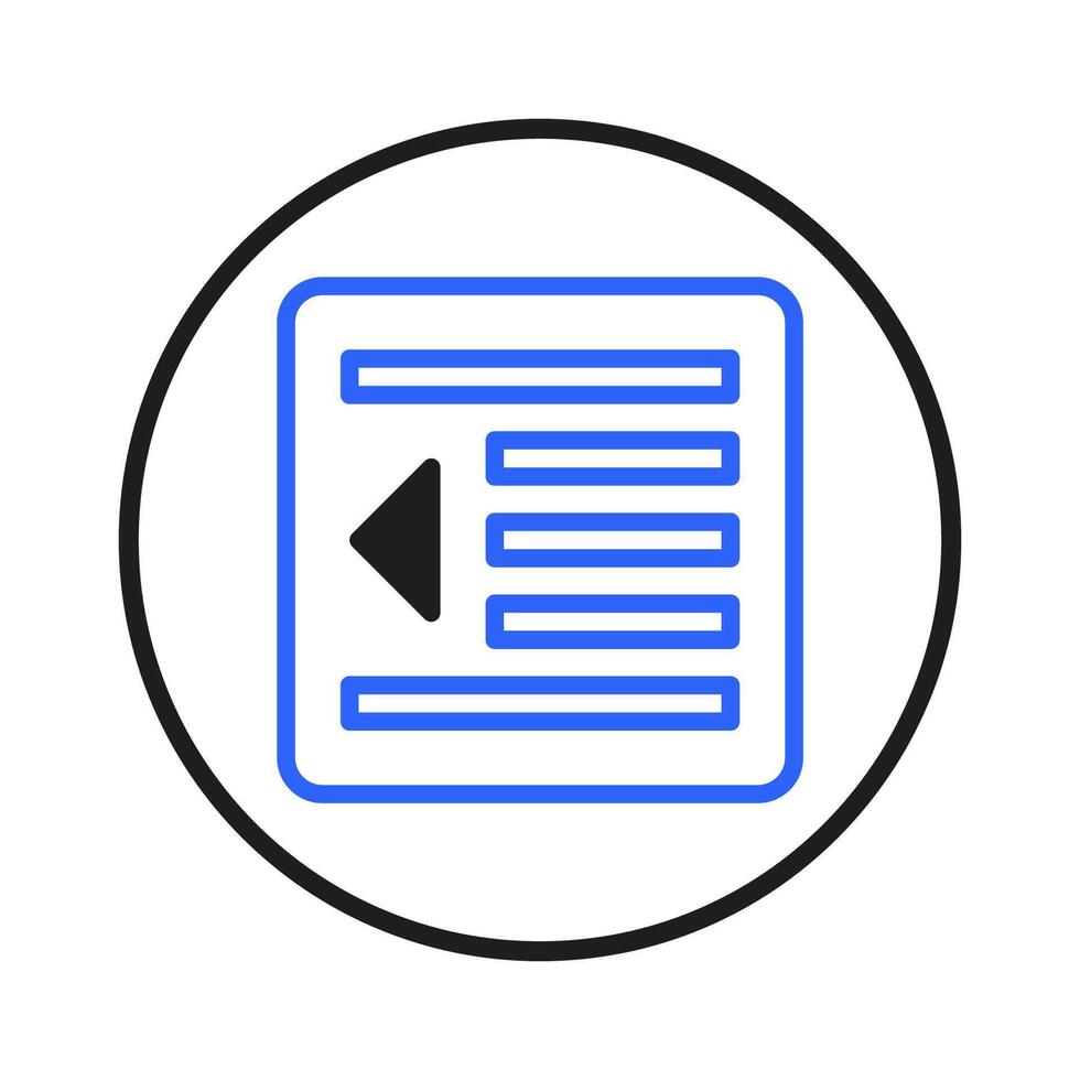 Abstract navigation icon with left arrow inside of a blue frame and circular outline design vector