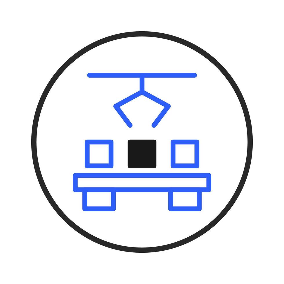 Abstract robotic arm precision handling black cube between blocks automation manufacturing vector