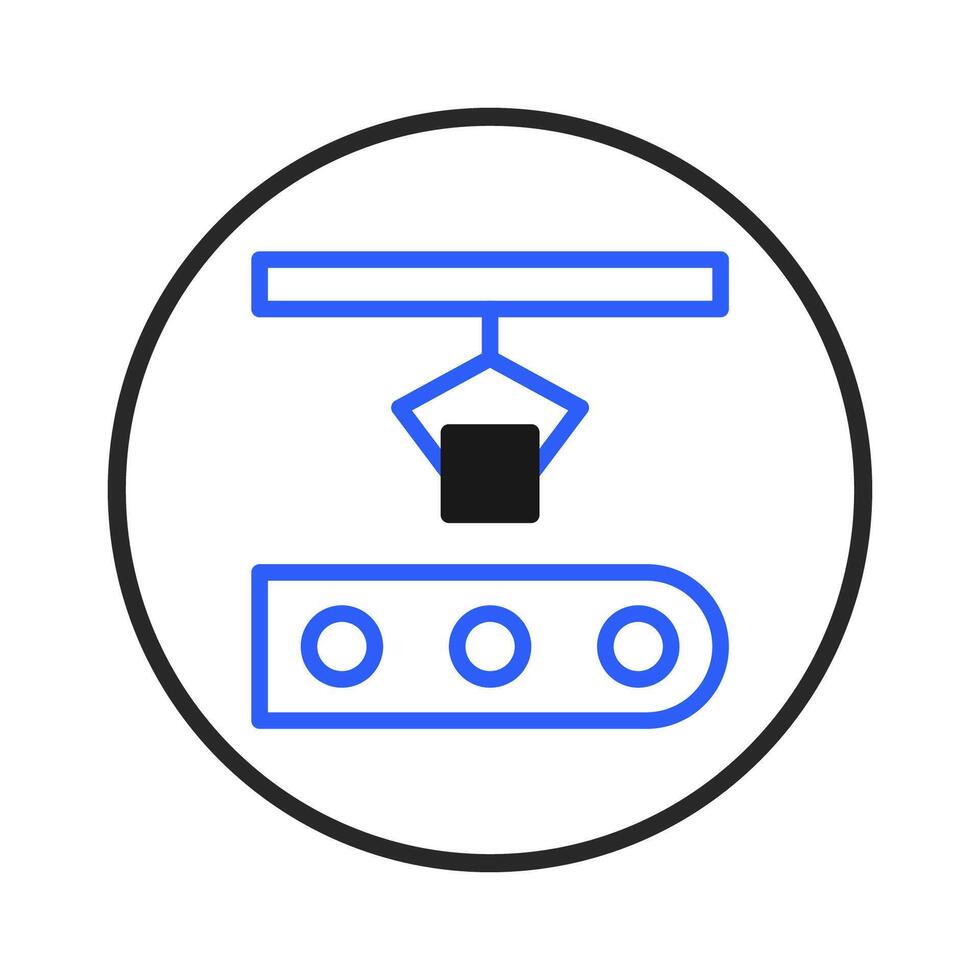 Automated assembly line icon depicting precision robotic system for manufacturing efficiency and vector