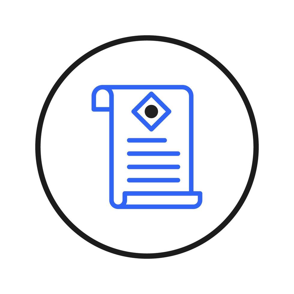 Elegant symbol depicting document scroll with emblem inside rounded frame on a crisp white vector