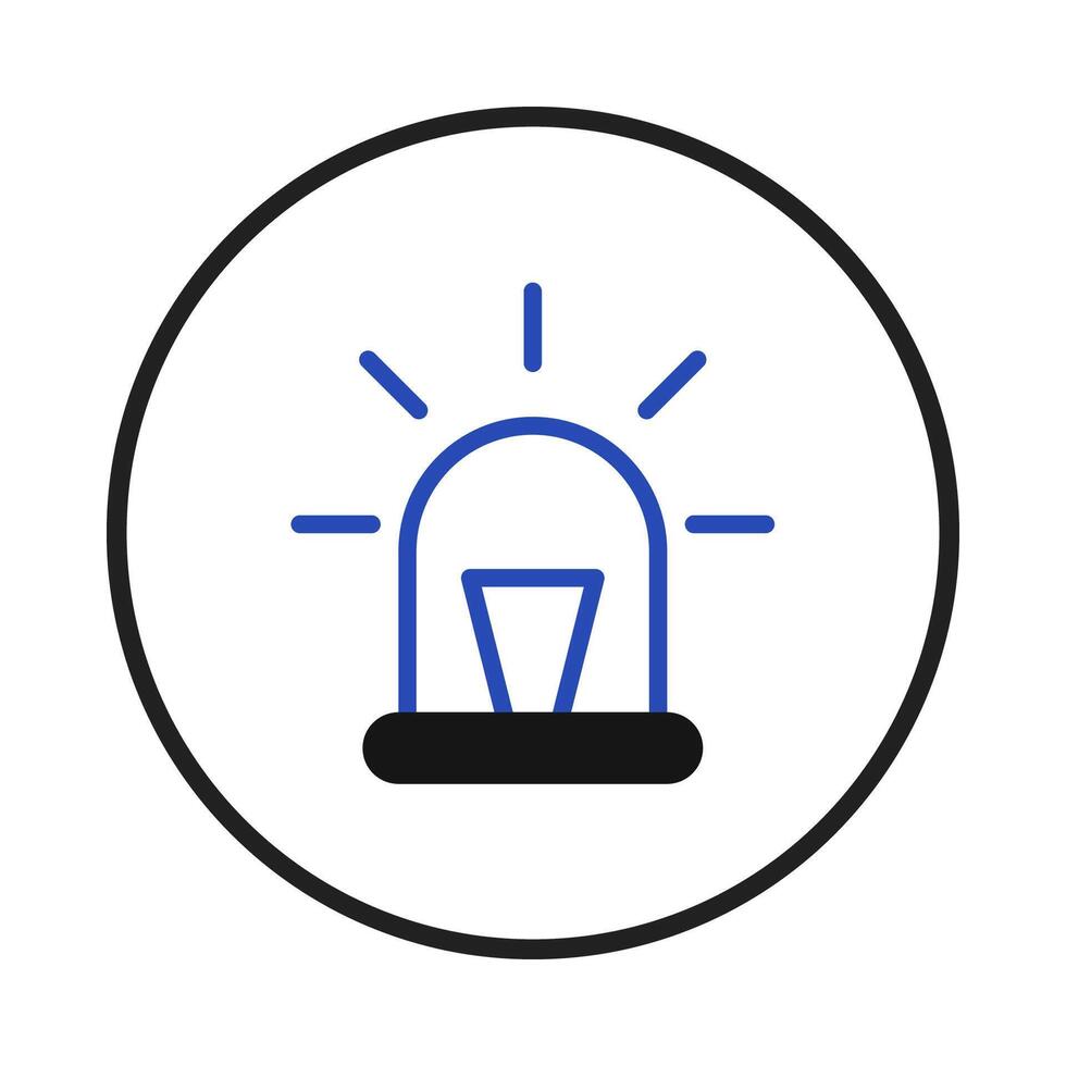 Emergency alert symbol with flashing light inside a circle indicating immediate assistance is vector