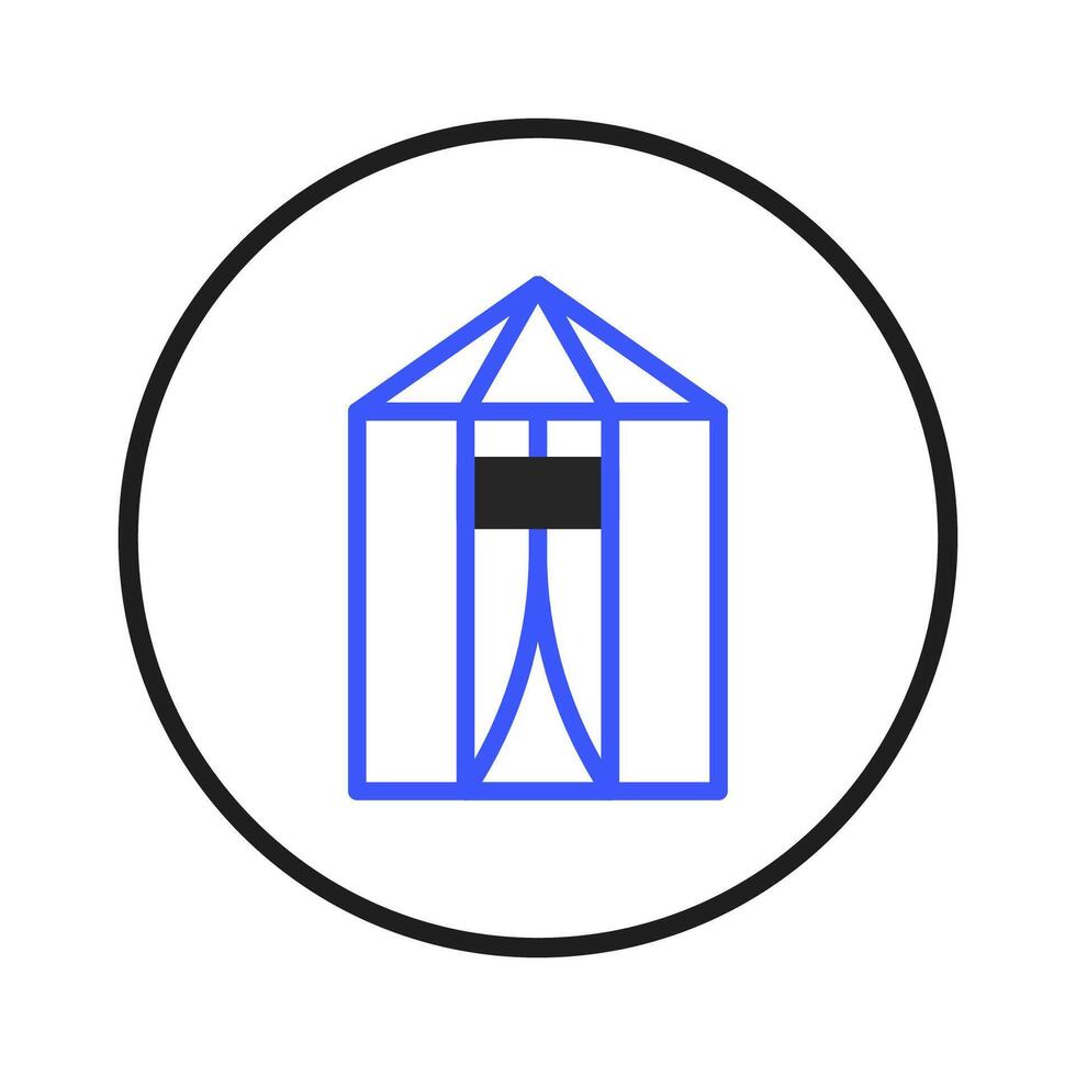 Geometric shape blue outline within circle showcasing abstract structural design representing vector