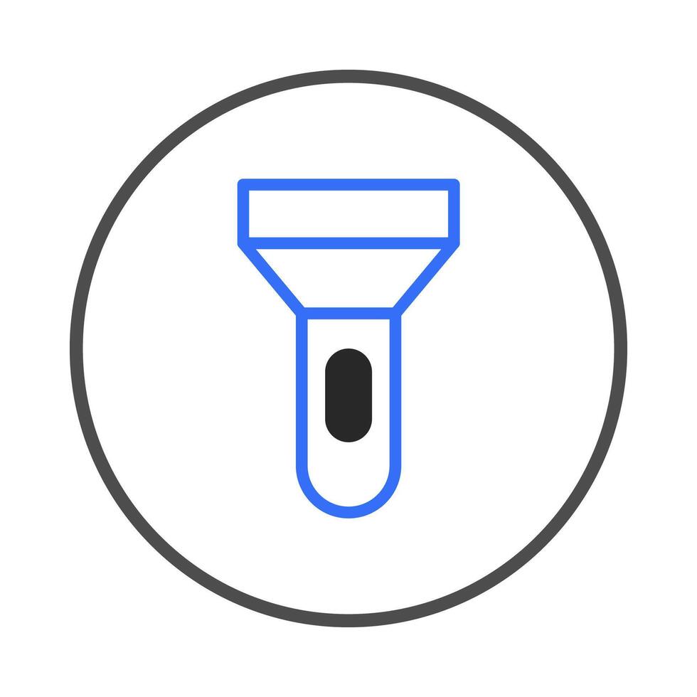 Sleek flashlight icon in modern design with a bright blue outline inside a clean circle frame for vector