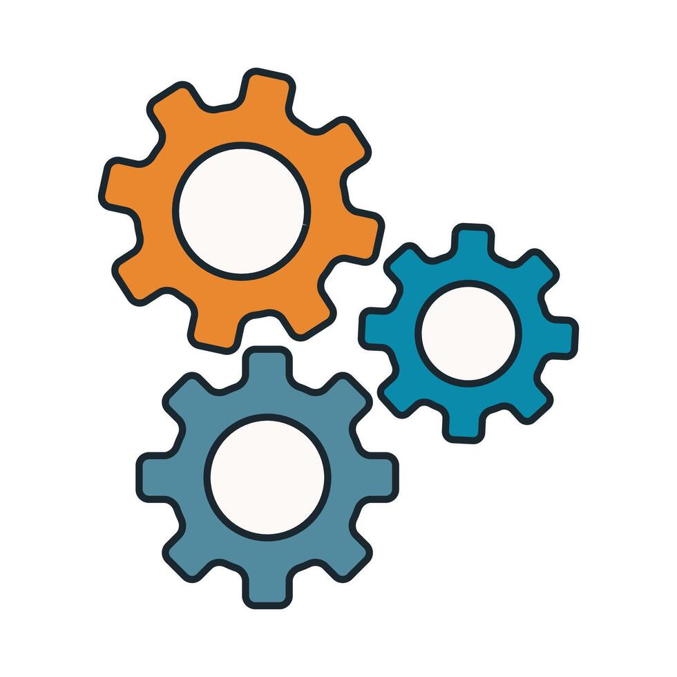 Stylized Cogwheels in Flat Colors Representing Technological Efficiency, Interdependence, and Process Automation in Engineering Concepts vector