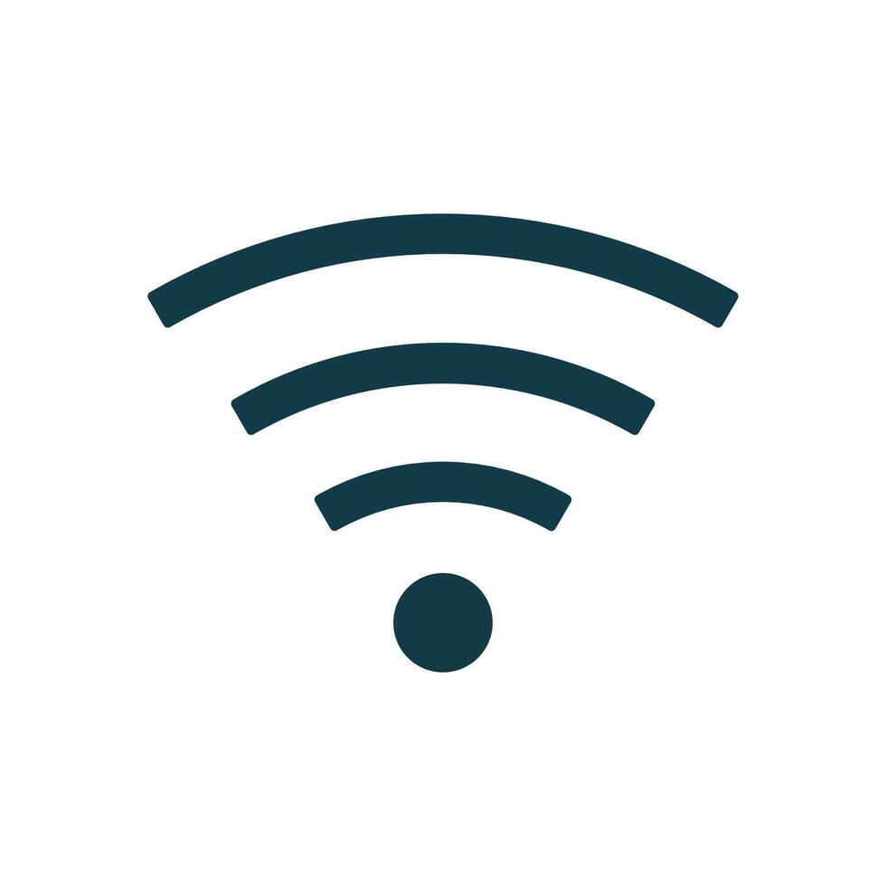 Minimalist wireless connectivity symbol with signal waves and central node in solid flat design vector