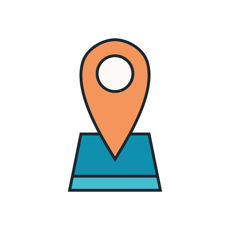 navigation symbol with orange marker and blue rectangular map platform vector