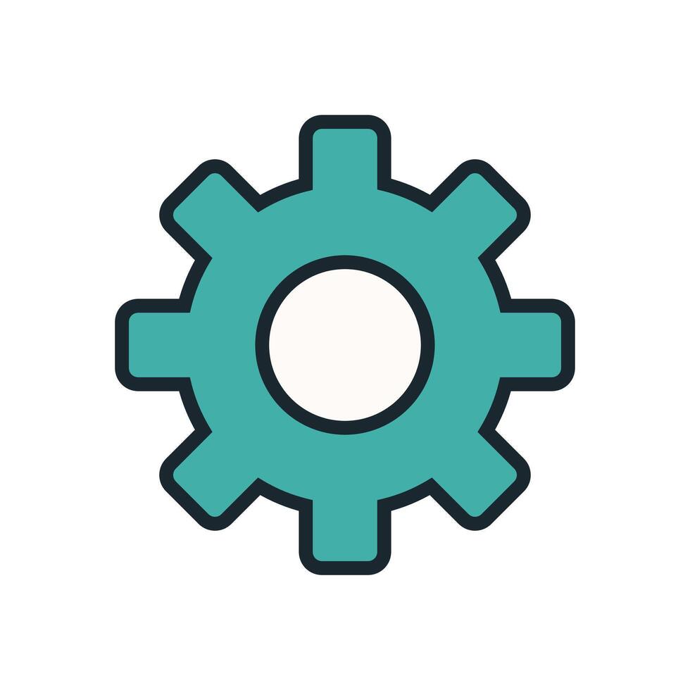 Simple Turquoise Gear Illustration for Use in Technical Interfaces, System Tools, or Application Configuration Symbols vector