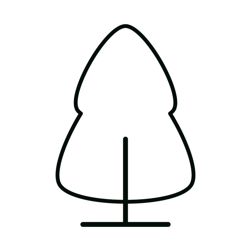 Thin Outline Evergreen Tree Icon in Stylized Contour Shape with Pointed Top and Balanced Lower Curves in Modern Flat Style vector